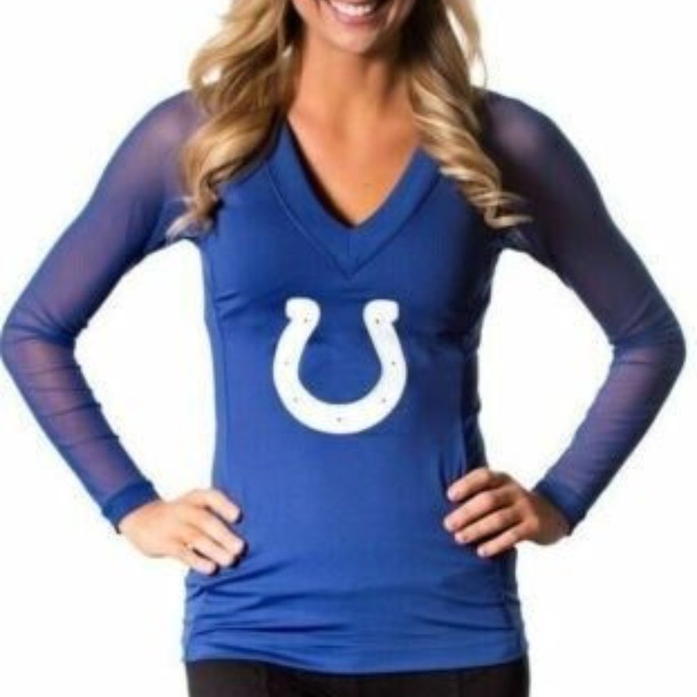 All Sport Couture NFL Womens Indianapolis Colts Wildkat Blue Shirt New